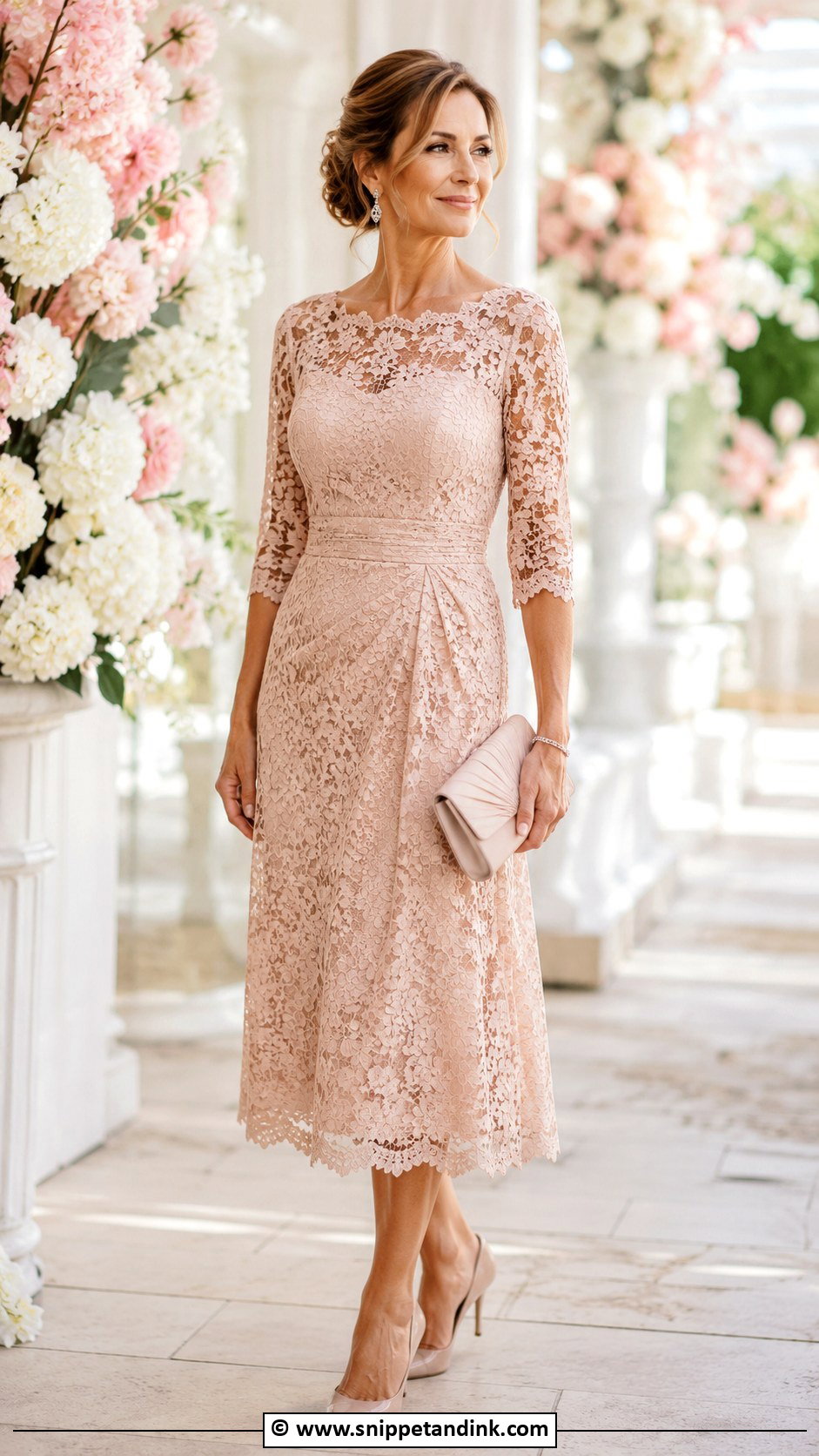 Blush Mother Of The Bride Dress With Nude Pumps - Snippet and Ink - 25 Mom of the Bride Dress Ideas
