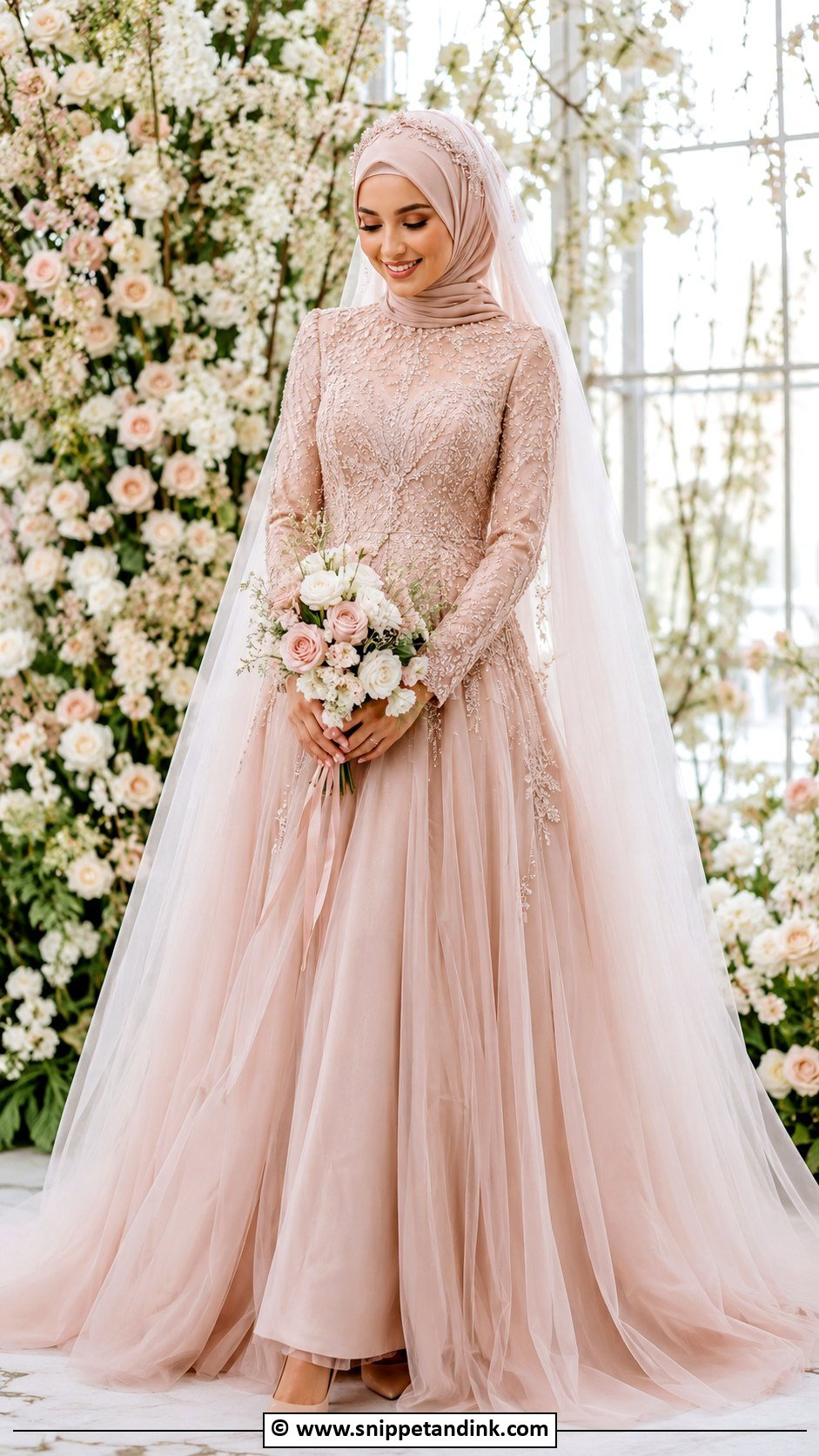 Blush Muslim Wedding Dress - Snippet and Ink - 30 Muslim Wedding Dresses