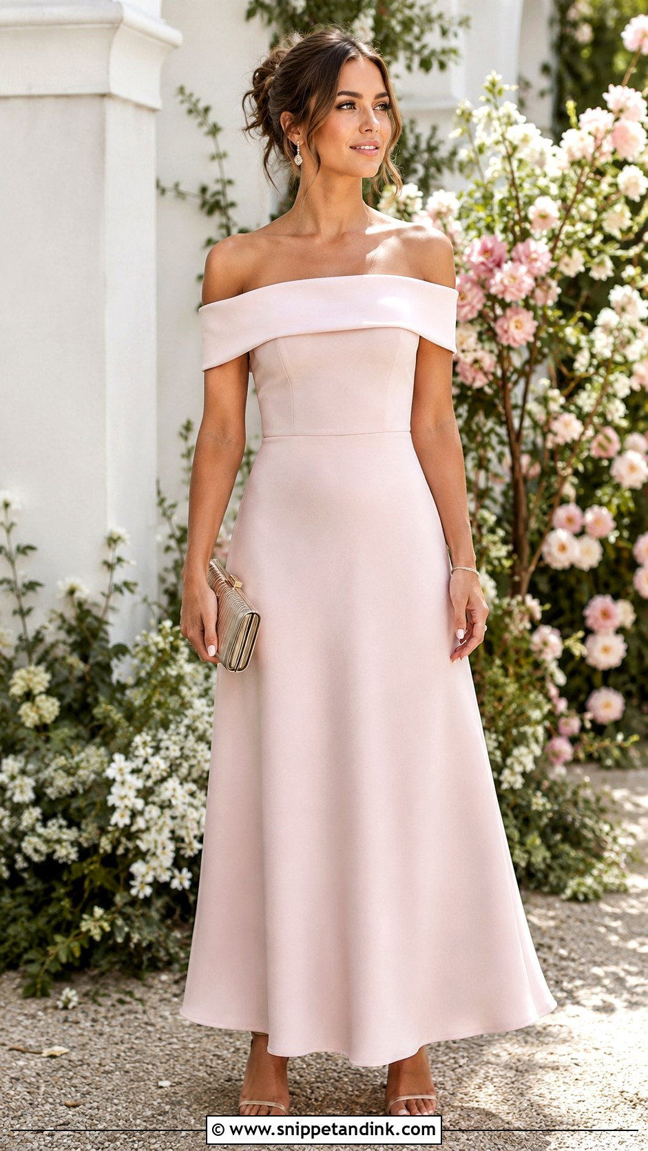 Blush Off Shoulder Gown - Snippet and Ink - 20 Minimalist Gown Ideas