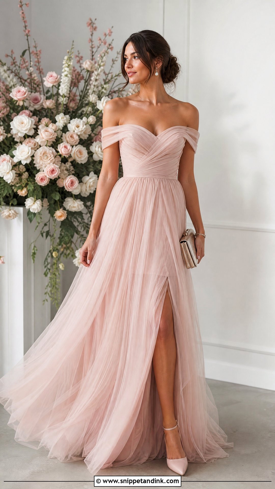 Blush Off Shoulder Tulle Gown - Snippet and Ink - 20 Tulle Gowns