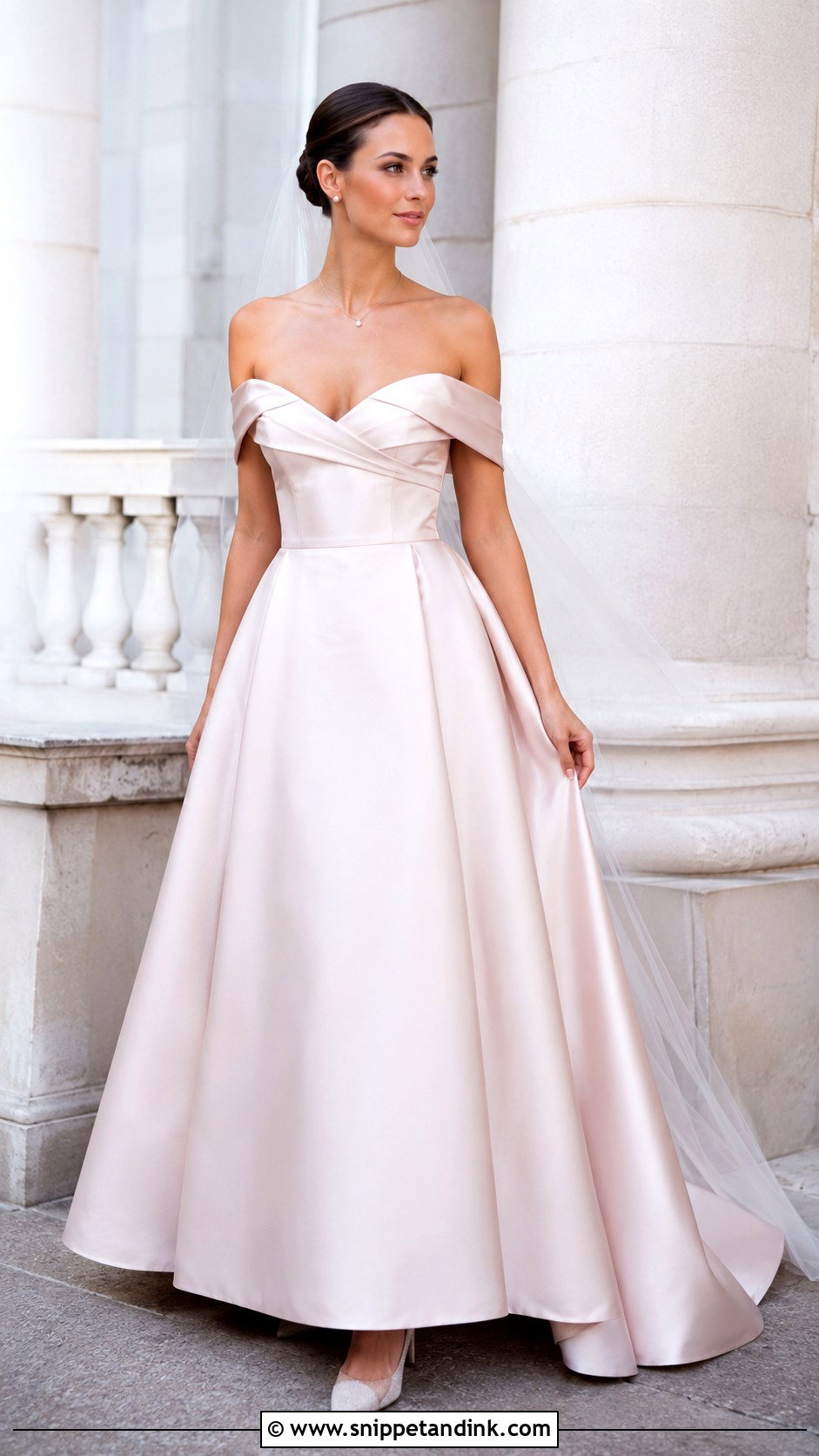 Blush Off the Shoulder Wedding Gown - Snippet and Ink - 20 Blush Wedding Gown Ideas