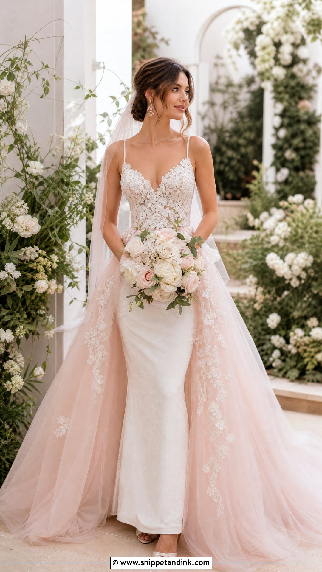 Blush Over Skirt Wedding Dress - Snippet and Ink - 20 Over Skirt Wedding Dress Ideas