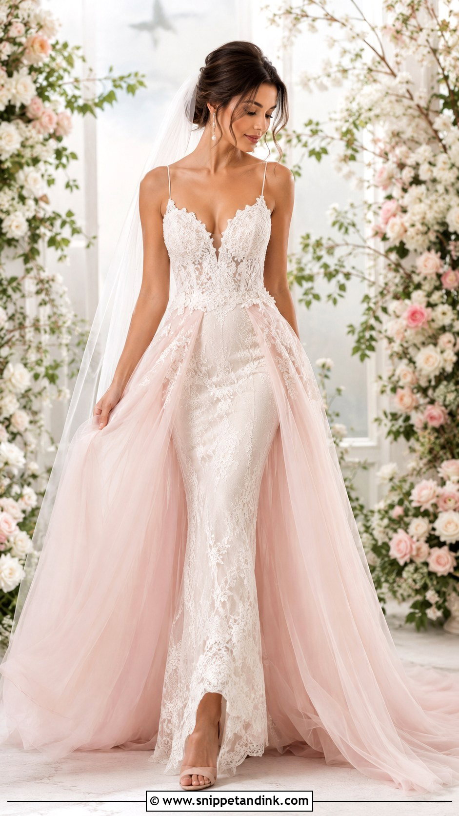 Blush Overskirt Wedding Dress - Snippet and Ink - 25 Overskirt Wedding Dress Ideas