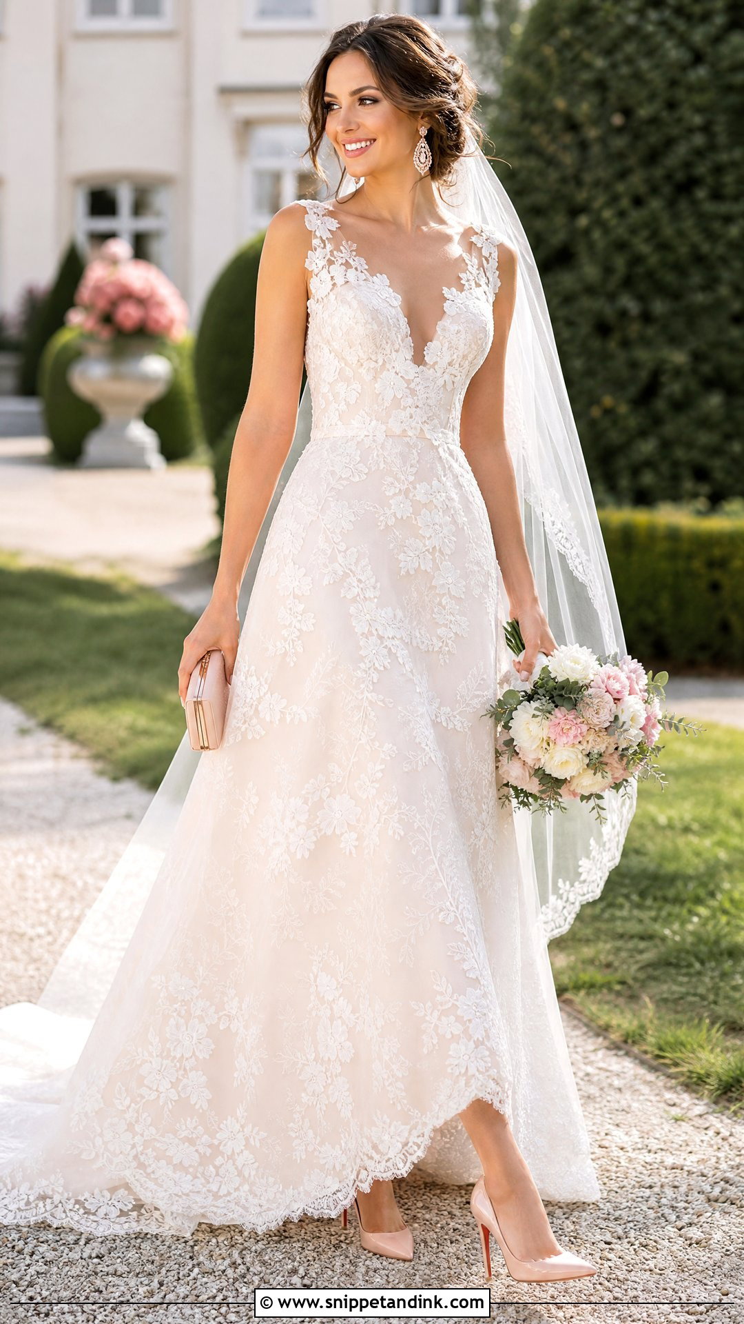 Blush Patent Louboutins With A Lace A Line Dress - Snippet and Ink - 20 Wedding Louboutins Ideas