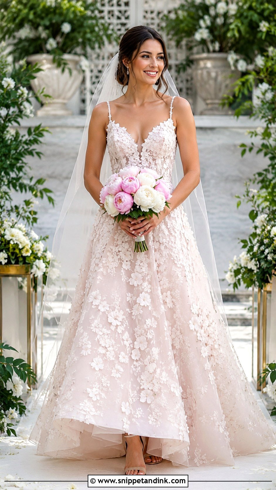 Blush Pink 3D Floral Wedding Dress - Snippet and Ink - 30 Blush Pink Wedding Dress Ideas