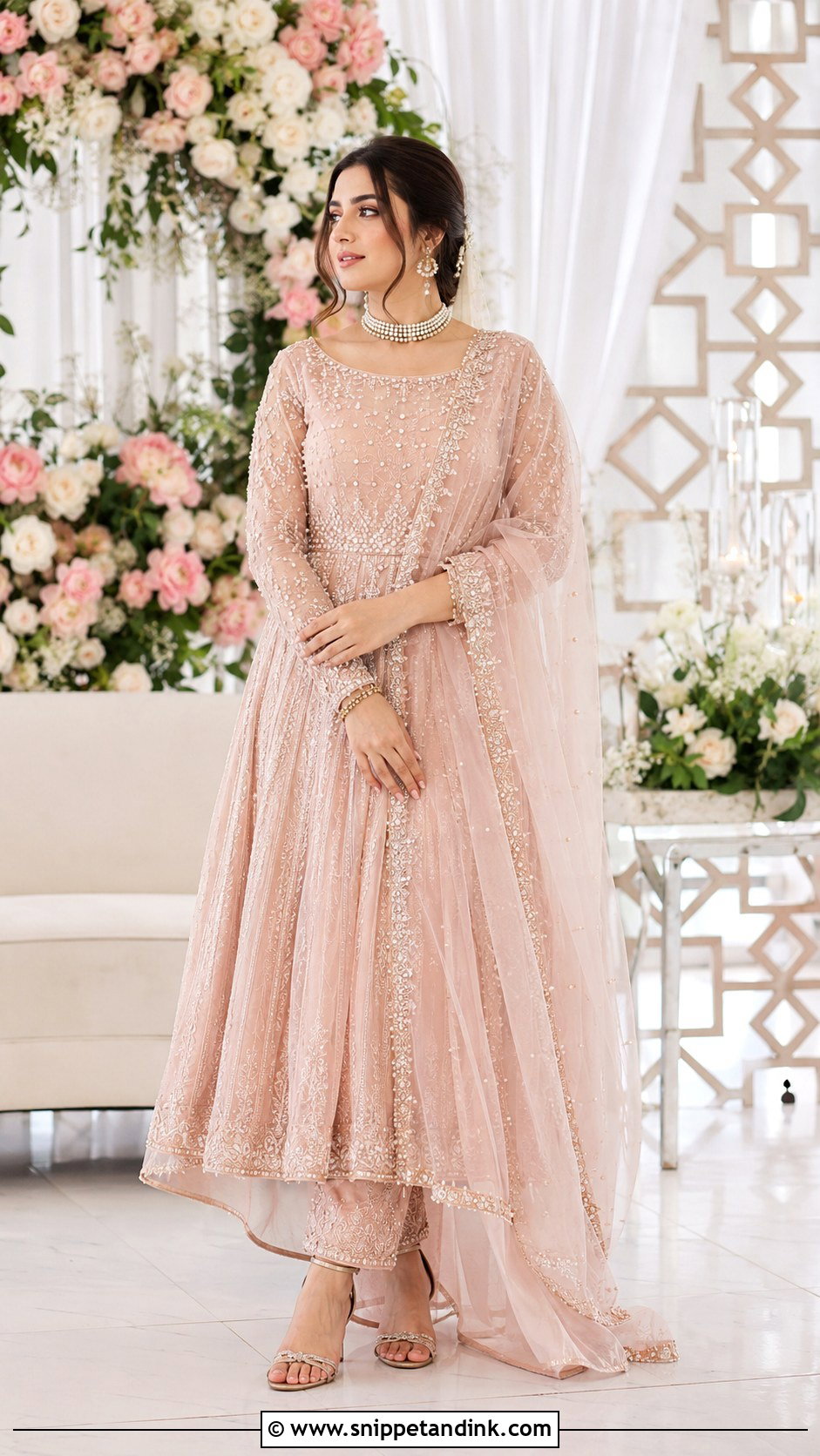 Blush Pink Afghan Bridal Dress With Pearls - Snippet and Ink - 20 Afghan Bridal Dress Ideas