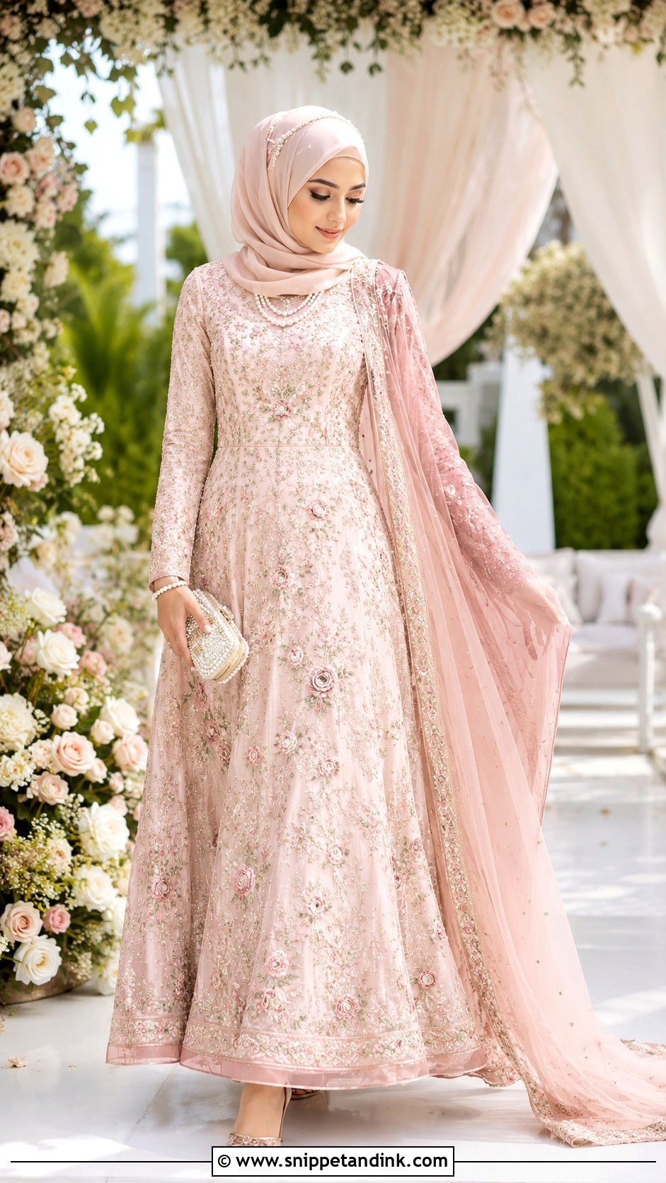 Blush Pink Anarkali Hijabi Bride - Snippet and Ink - 20 Desi Hijabi Bride Ideas