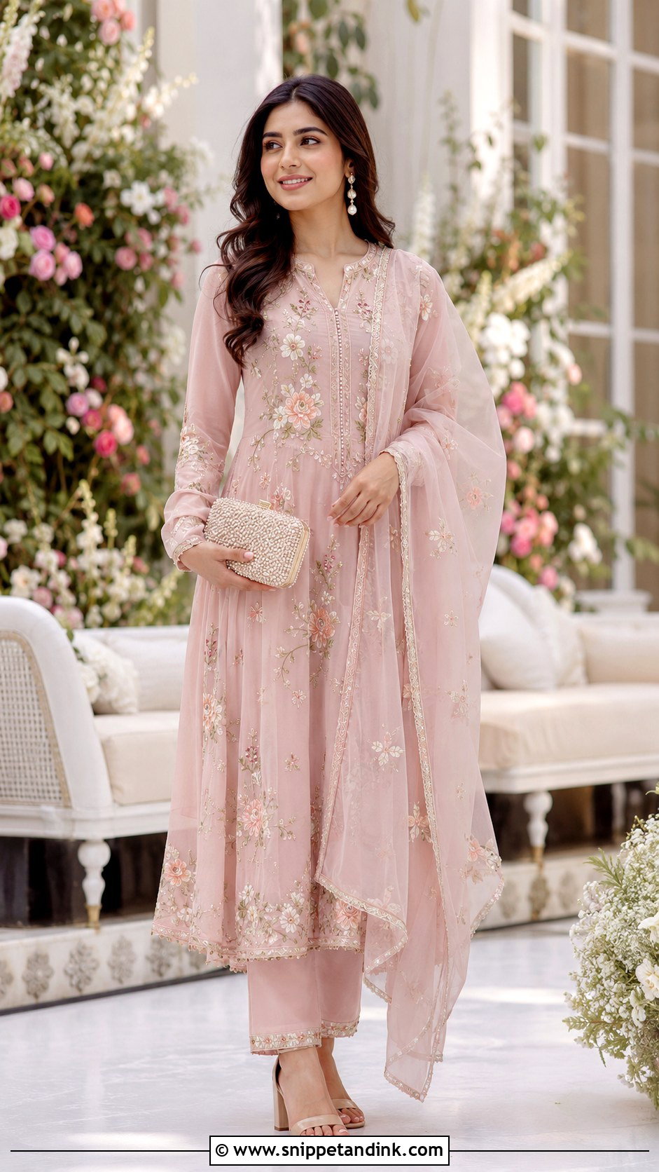 Blush Pink Anarkali Suit With Floral Embroidery - Snippet and Ink - 20 Anarkali Suit for Wedding Ideas