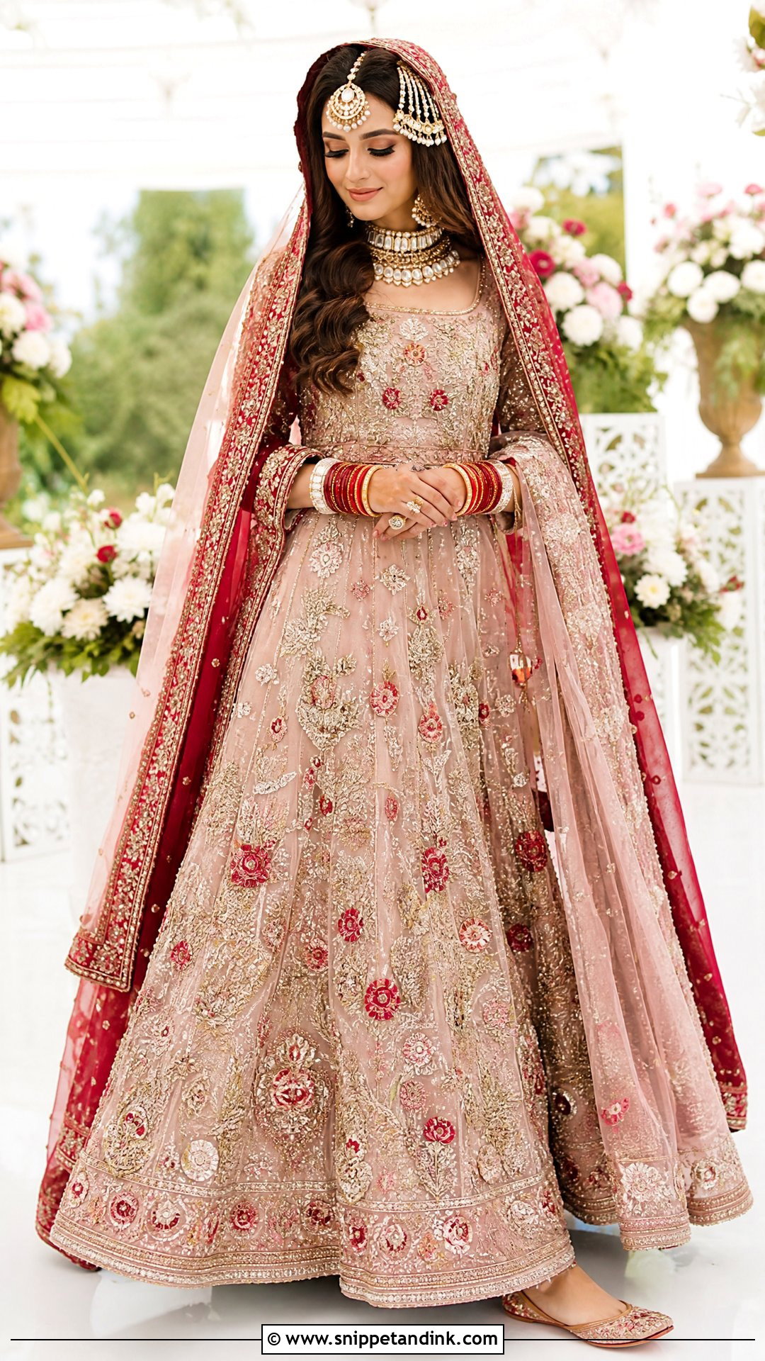 Blush Pink And Red Pakistani Barat Bridal Lehenga - Snippet and Ink - 20 Pakistani Barat Bridal Dress Ideas