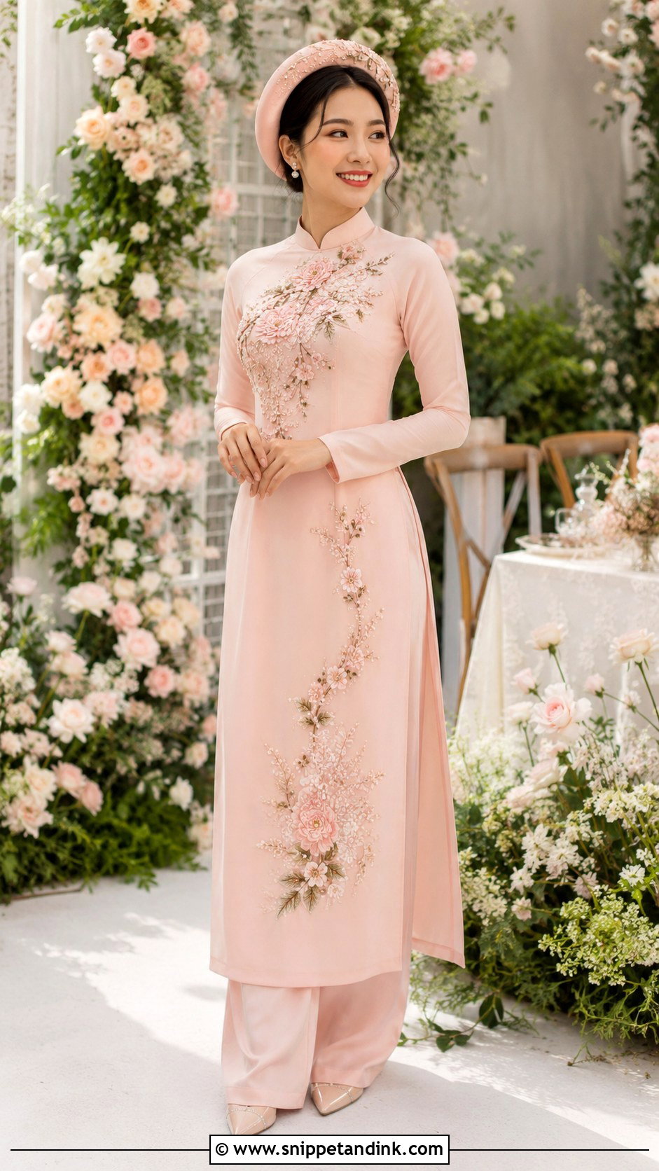 Blush Pink Ao Dai For Bride - Snippet and Ink - 25 Wedding Ao Dai Ideas