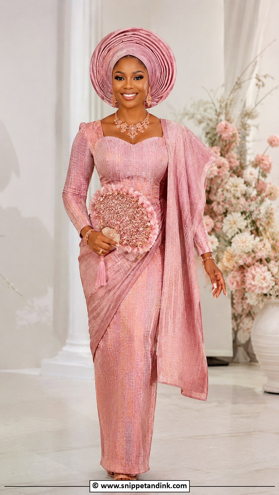 Blush Pink Asooke Gown - Snippet and Ink - 25 Asooke Styles for Brides