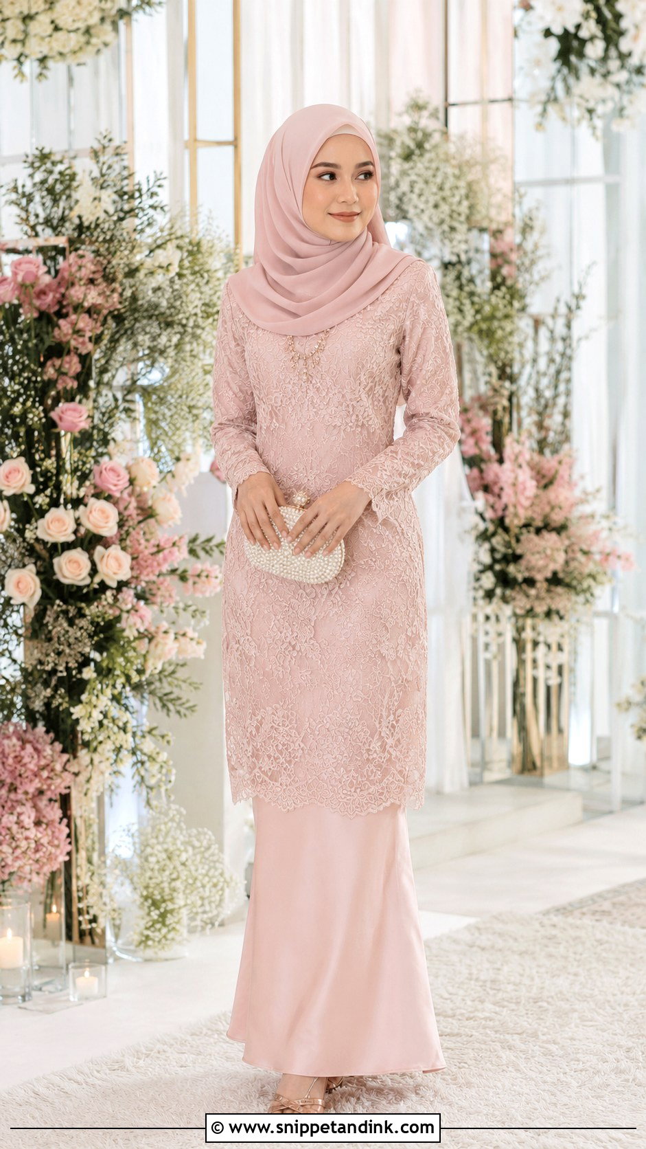 Blush Pink Baju Kurung Wedding Dress - Snippet and Ink - 30 Malay Wedding Dress Ideas