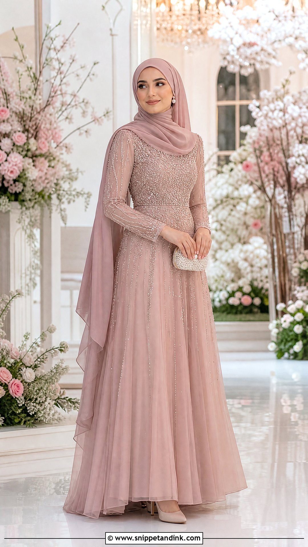 Blush Pink Beaded Hijab Formal Dress - Snippet and Ink - 25 Hijab Formal Dress Ideas