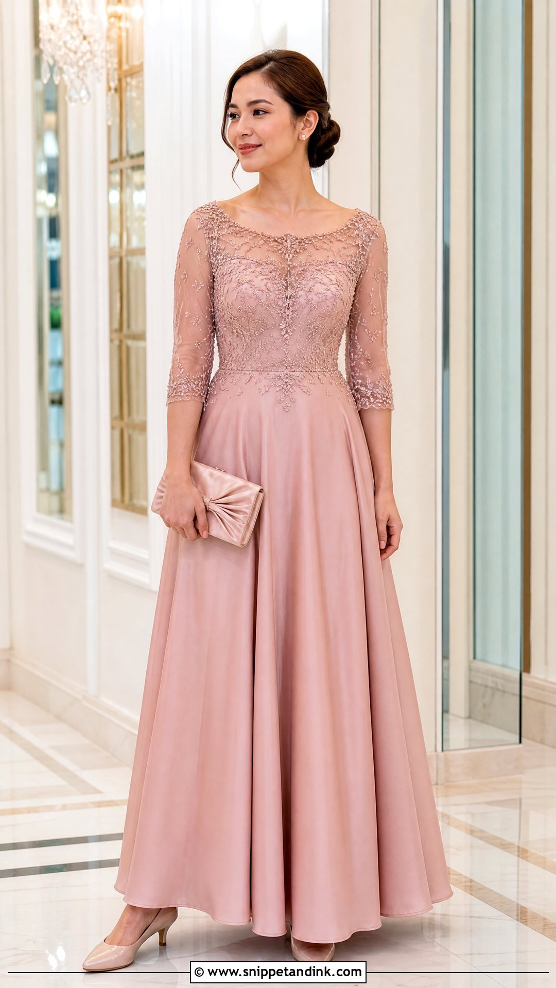 Blush Pink Beaded Ninang A Line Dress - Snippet and Ink - 20 Ninang Outfit for Wedding Ideas