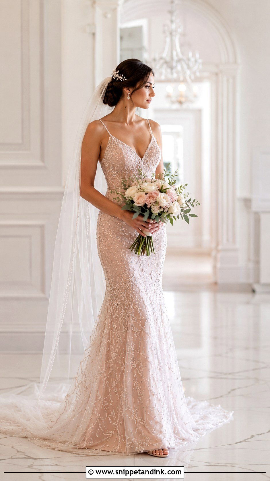Blush Pink Beaded Wedding Dress - Snippet and Ink - 30 Blush Pink Wedding Dress Ideas