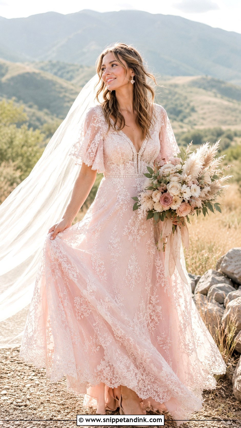 Blush Pink Boho Wedding Dress - Snippet and Ink - 30 Blush Pink Wedding Dress Ideas