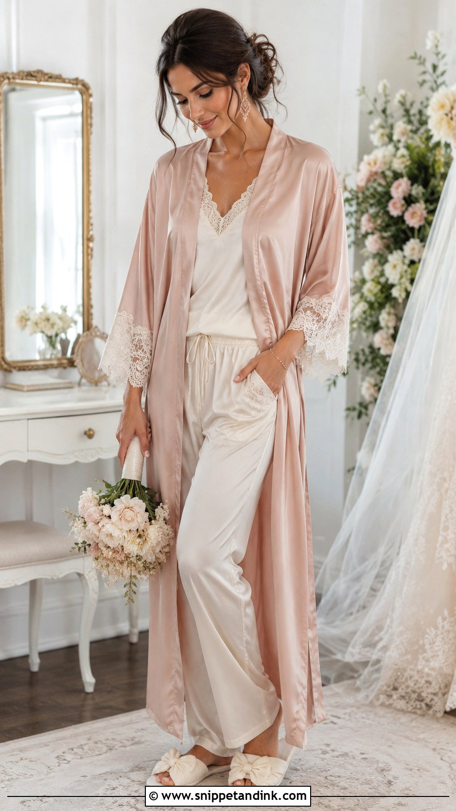 Blush Pink Bridal Kimono Outfit - Snippet and Ink - 20 Bride Kimono Ideas