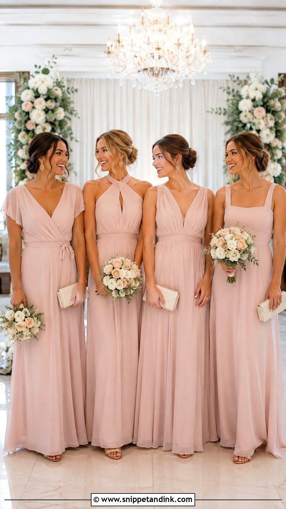 Blush Pink Bridal Team Dresses With Nude Heels - Snippet and Ink - 20 Bridal Team Dresses Ideas