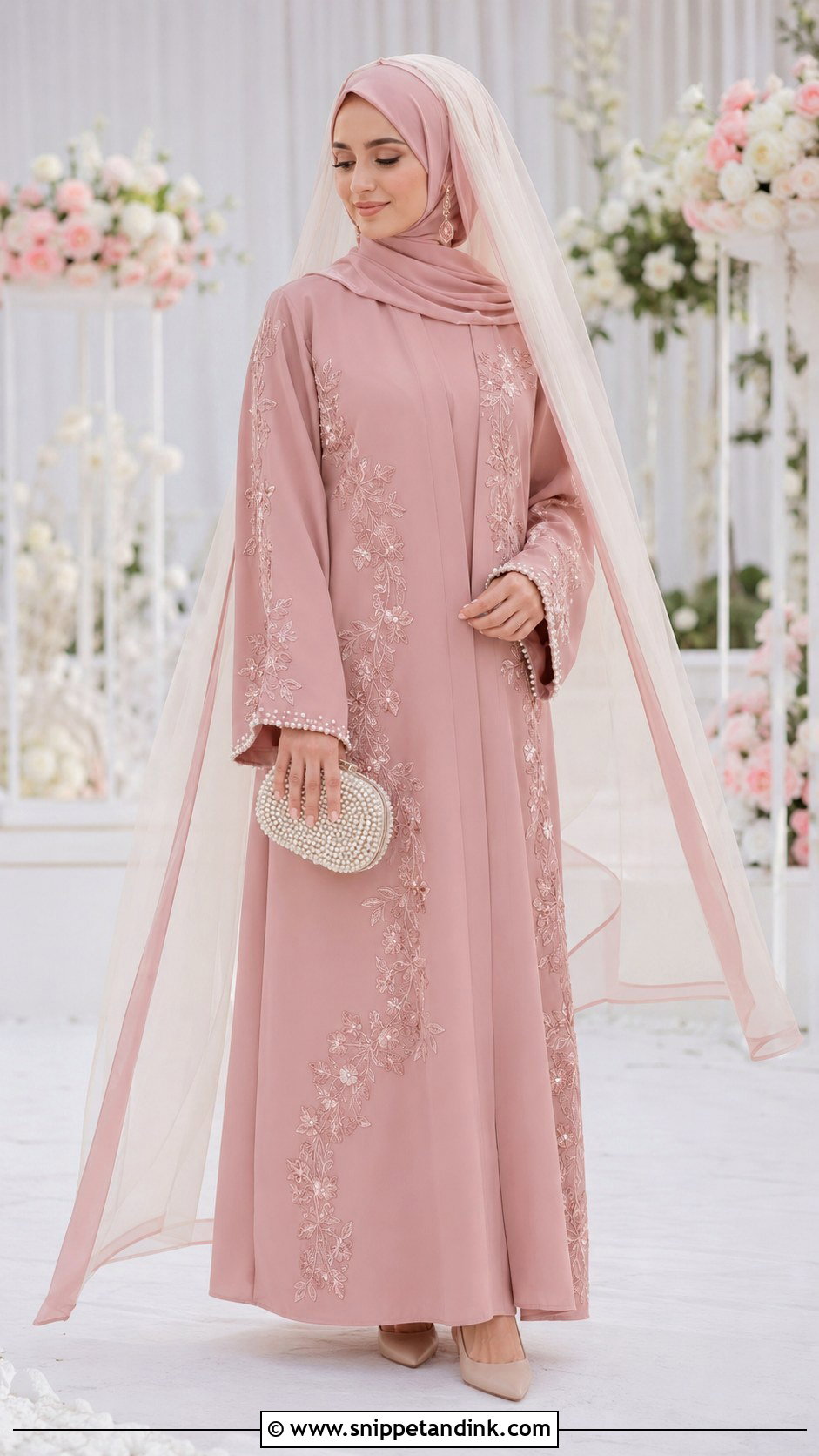Blush Pink Bride Abaya - Snippet and Ink - 20 Bride Abaya Ideas