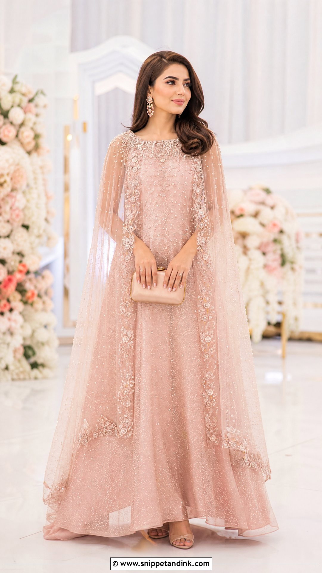 Blush Pink Cape Dress Pakistani Wedding Outfit - Snippet and Ink - 20 Pakistani Wedding Outfit Ideas