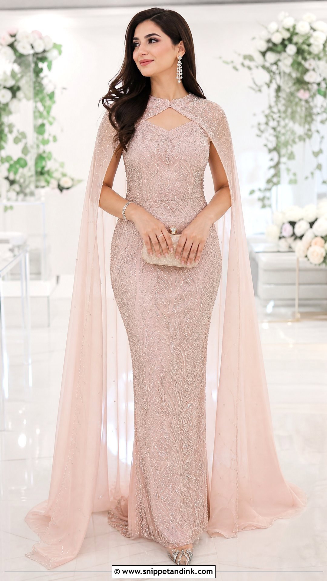 Blush Pink Cape Gown Ring Ceremony Dress - Snippet and Ink - 25 Ring Ceremony Dress Ideas