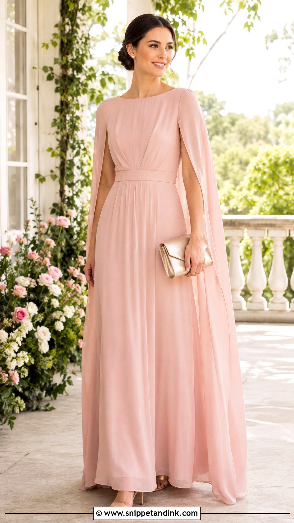 Blush Pink Cape Sleeves Gown - Snippet and Ink - 25 Cape Sleeves Gown