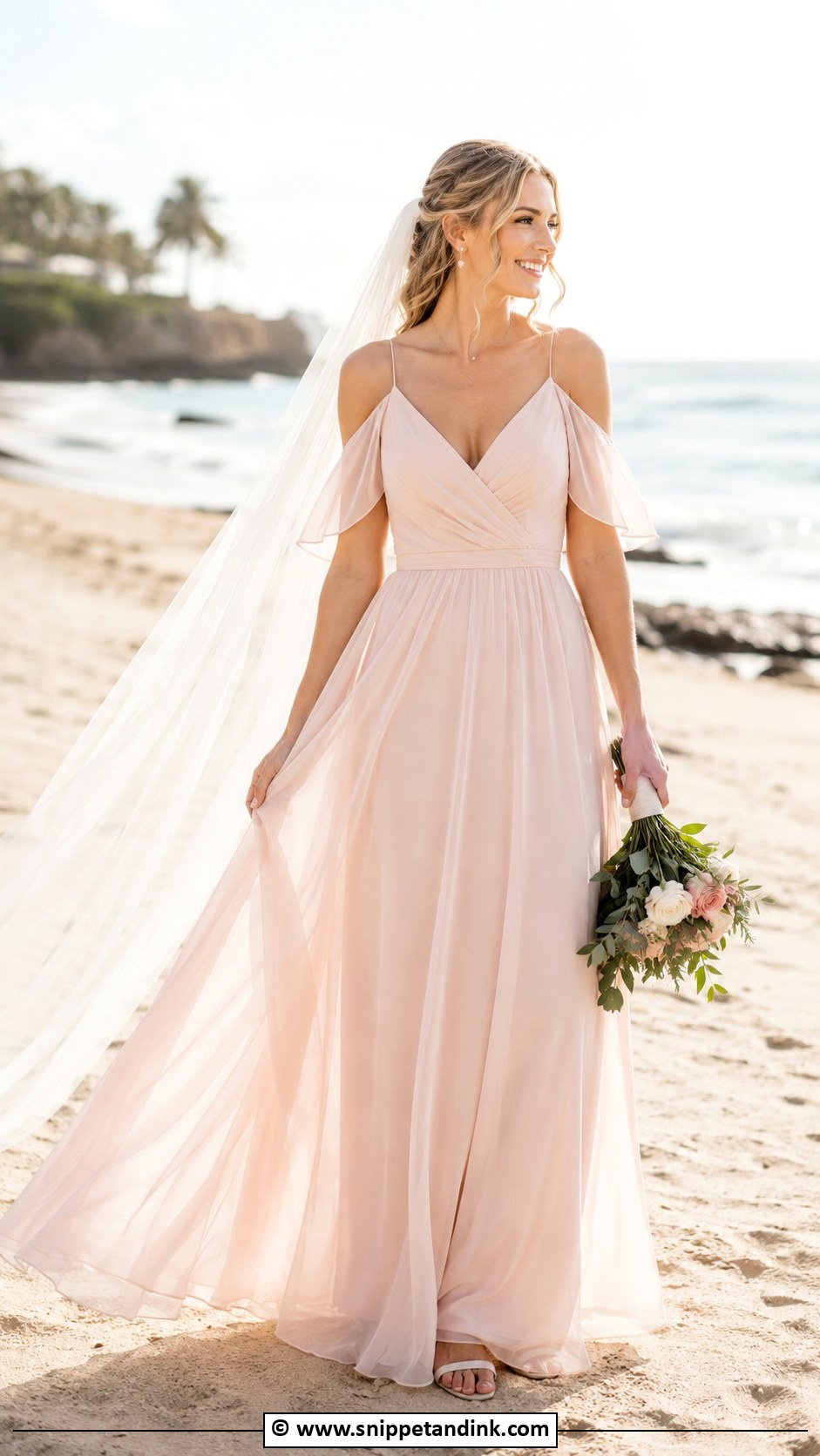 Blush Pink Chiffon Wedding Dress - Snippet and Ink - 35 Pink Wedding Dress Ideas