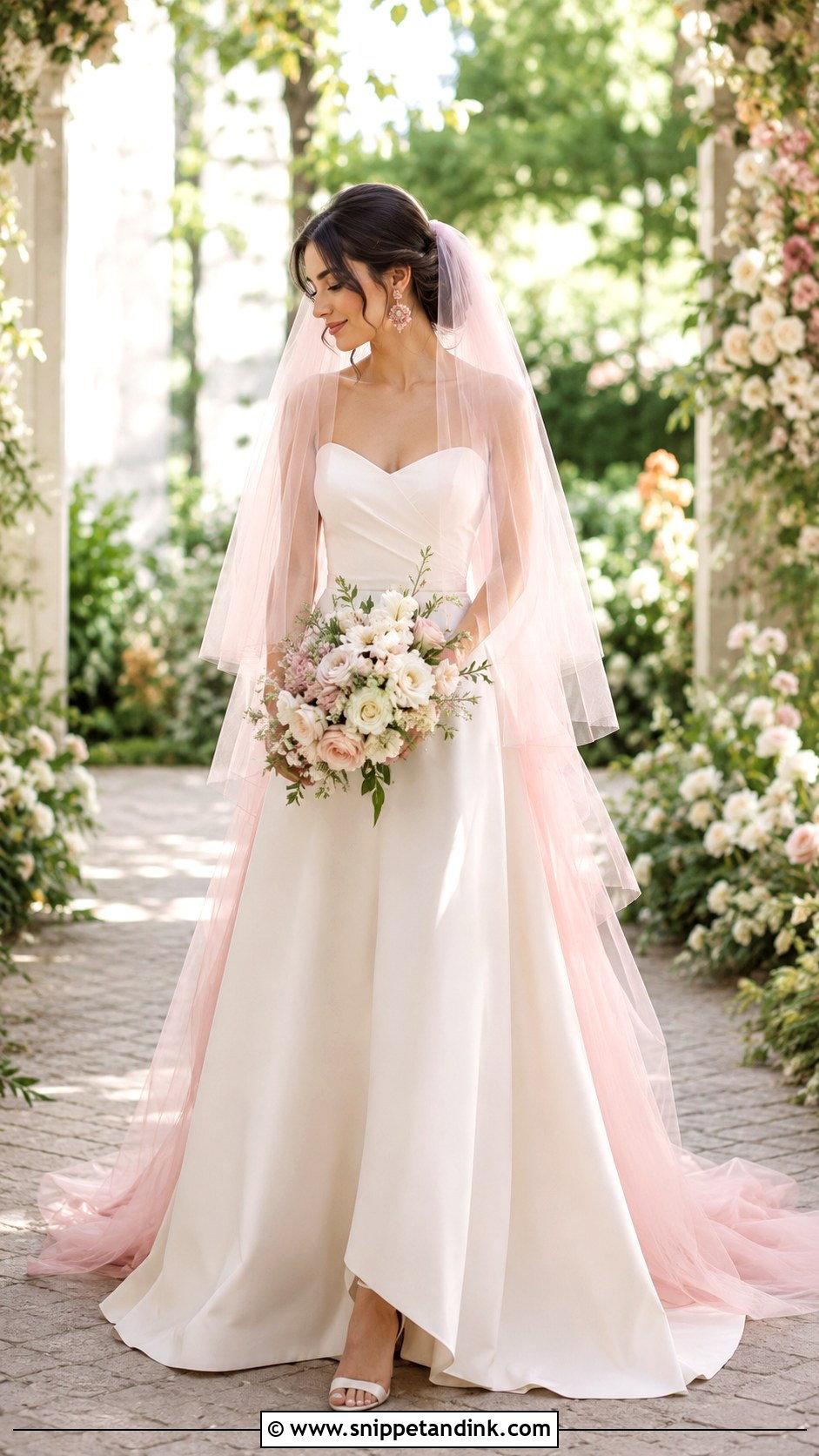 Blush Pink Double Veil With Ivory Wedding Dress - Snippet and Ink - 20 Double Veil Ideas