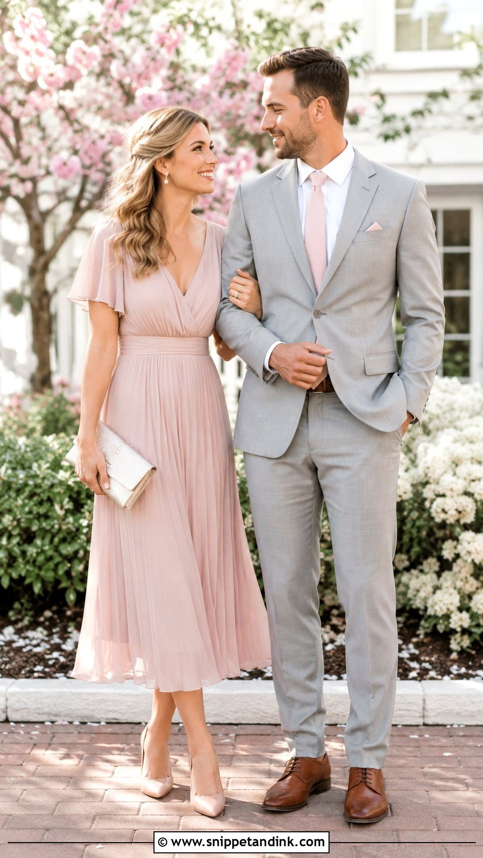 Blush Pink Dress and Light Gray Suit - Snippet and Ink - 20 Matching Dress and Suit Ideas