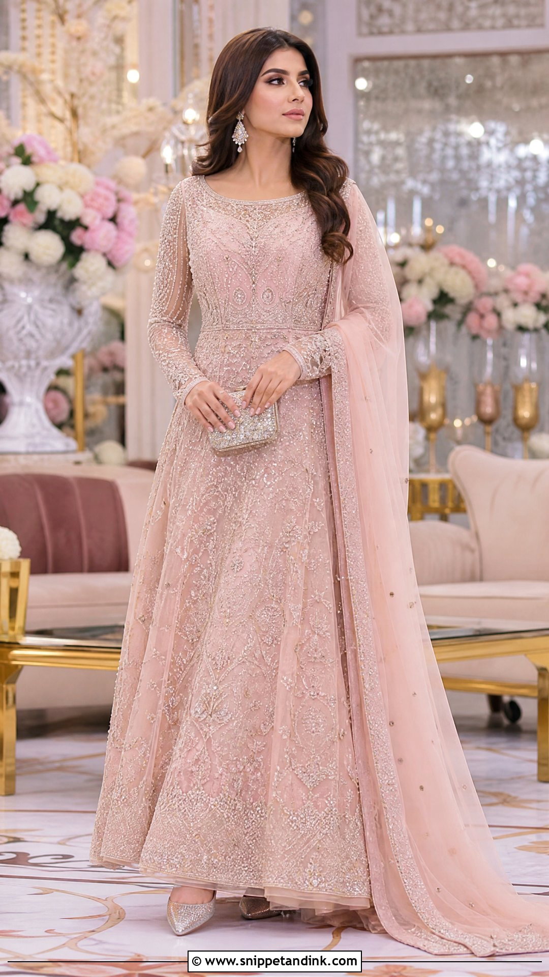 Blush Pink Embroidered Walima Gown - Snippet and Ink - 20 Walima Gown Ideas