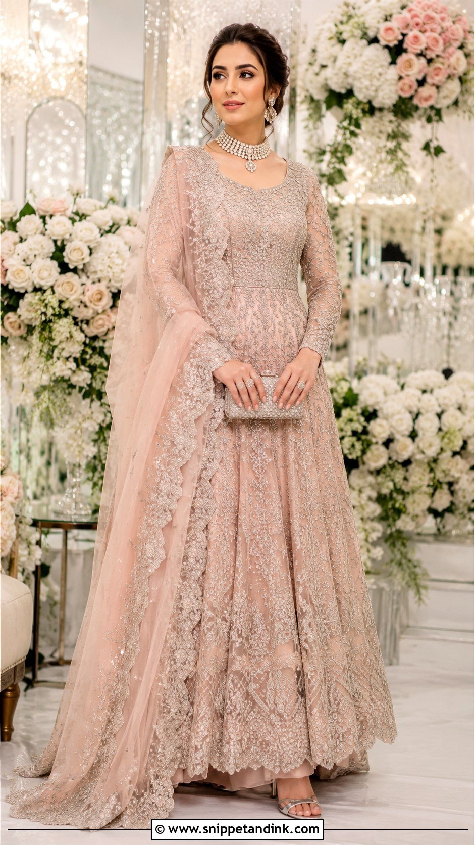 Blush Pink Embroidered Walima Maxi Dress - Snippet and Ink - 20 Bridal Walima Maxi Dress Pakistani Ideas