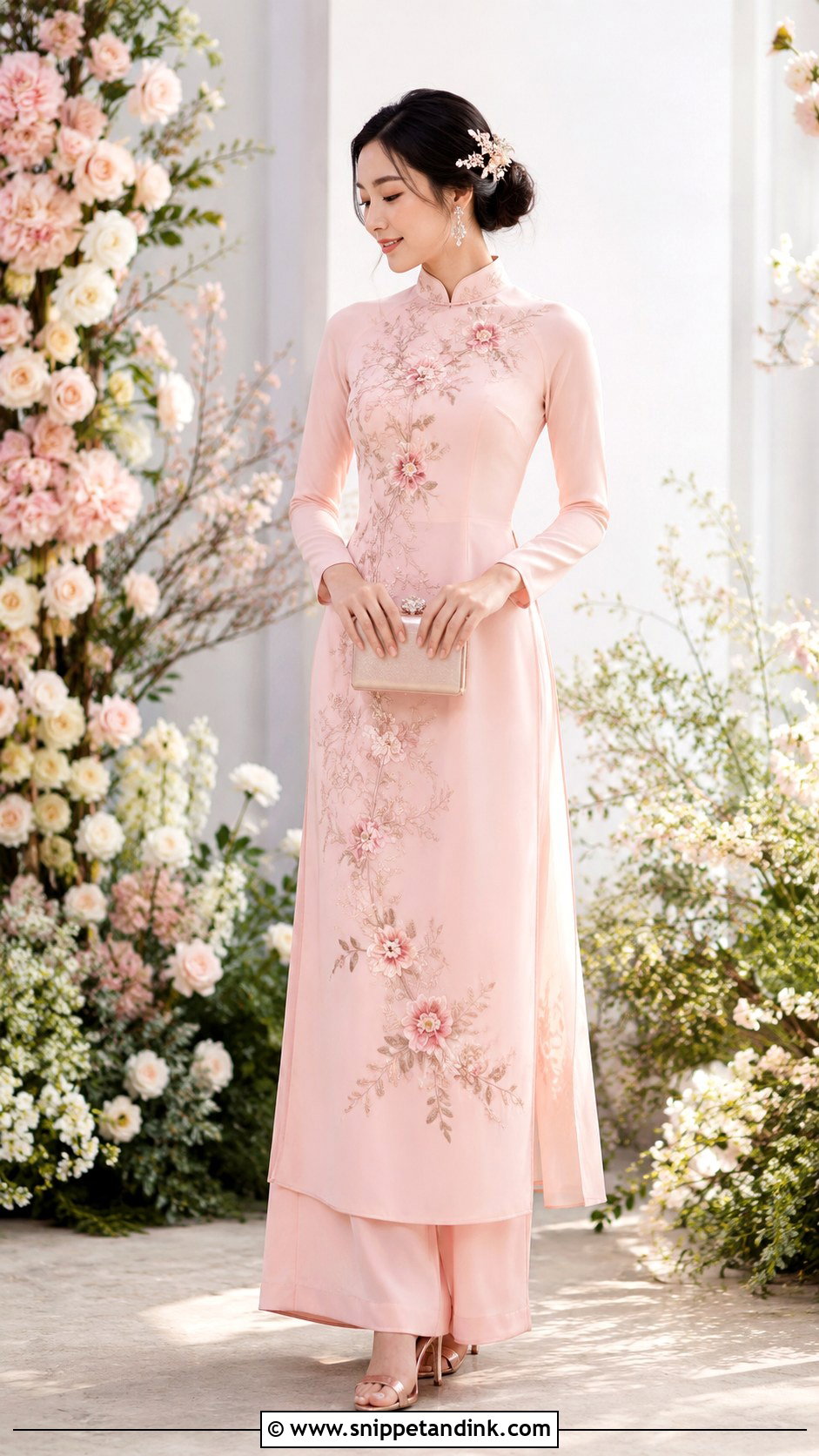 Blush Pink Floral Ao Dai Wedding Dress - Snippet and Ink - 20 Ao Dai Wedding Dress Ideas