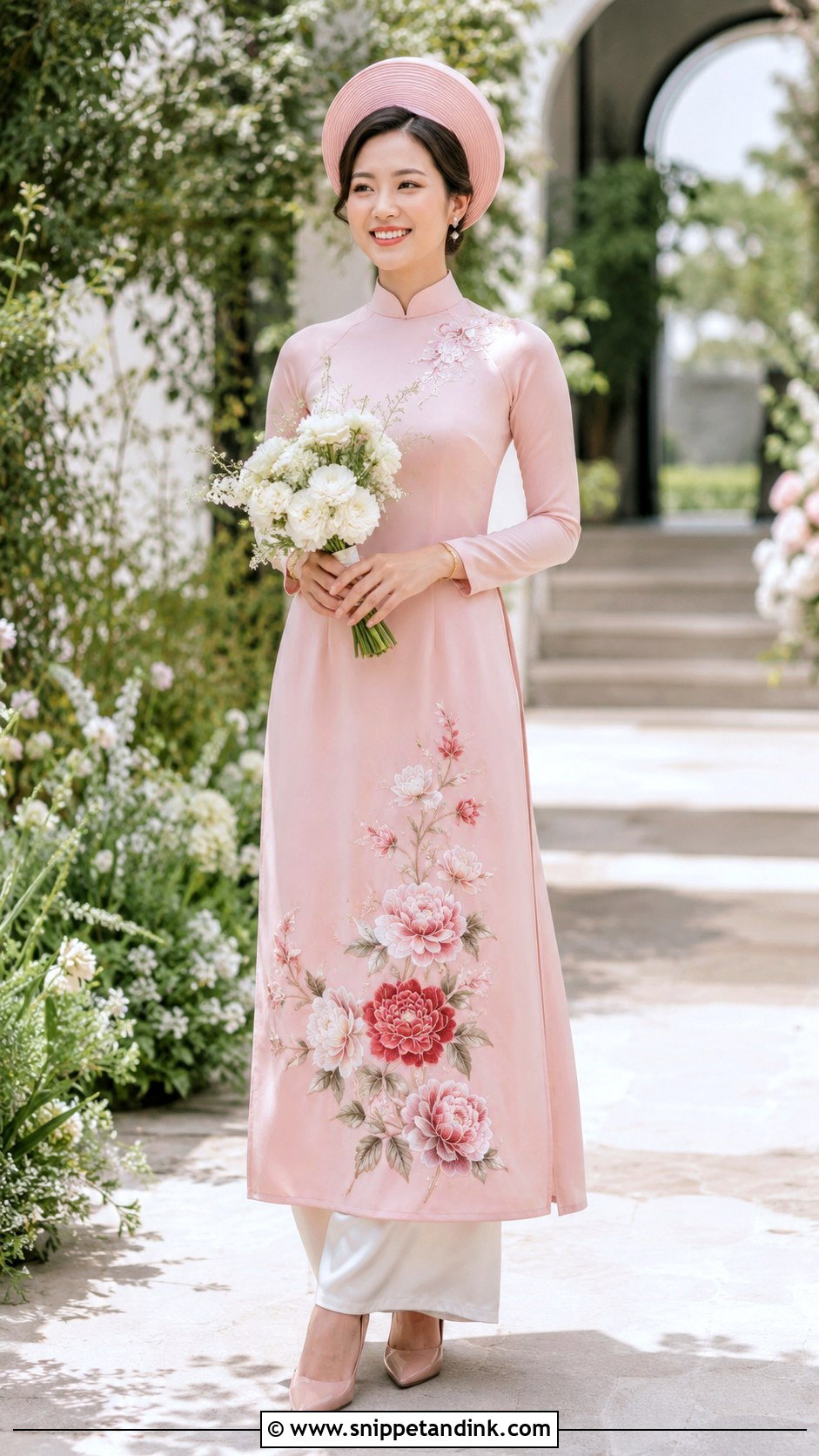 Blush Pink Floral Bridal Ao Dai - Snippet and Ink - 20 Vietnamese Wedding Ao Dai Ideas