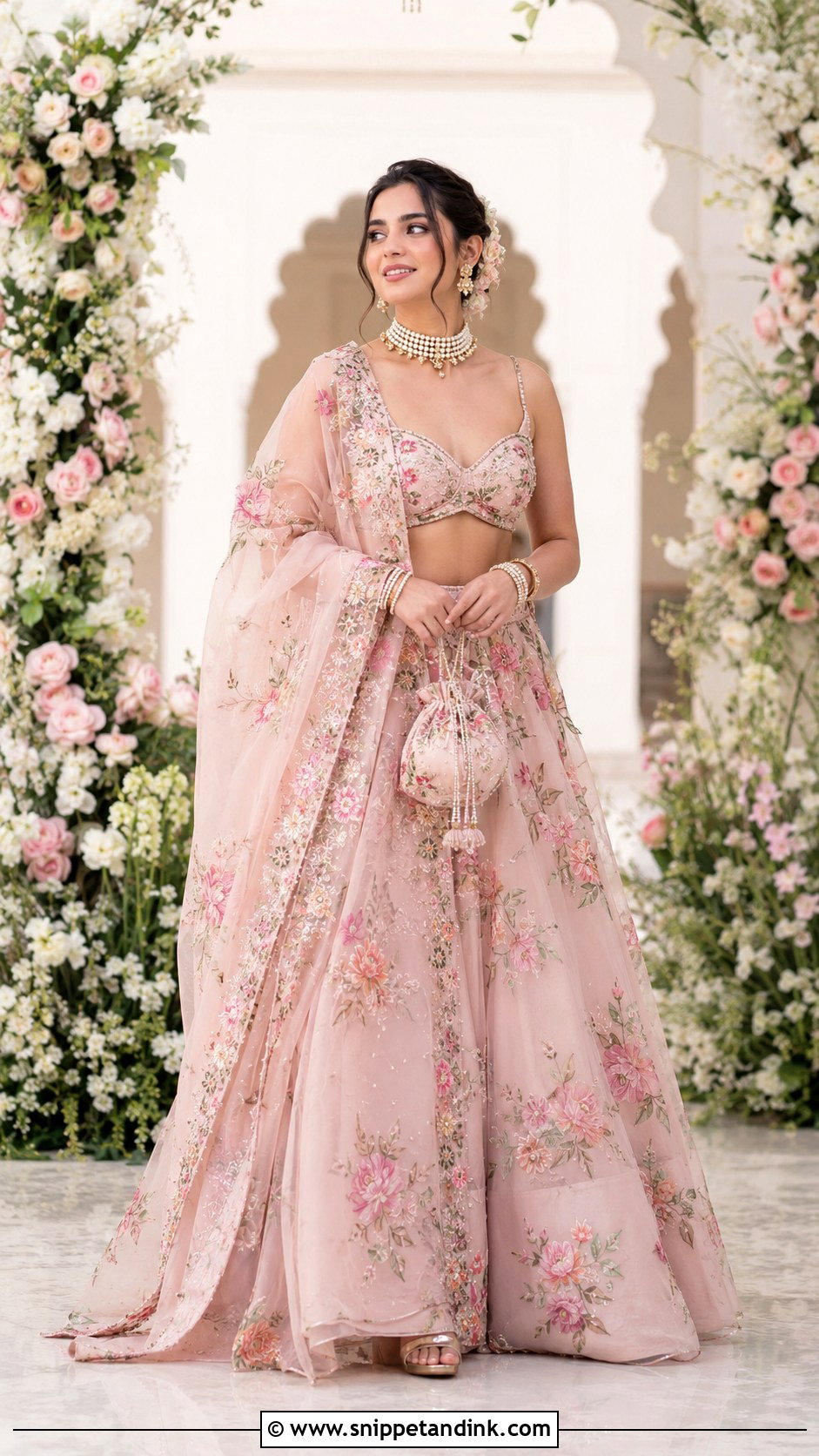 Blush Pink Floral Bridal Chaniya Choli - Snippet and Ink - 20 Bridal Chaniya Choli Indian Weddings Ideas