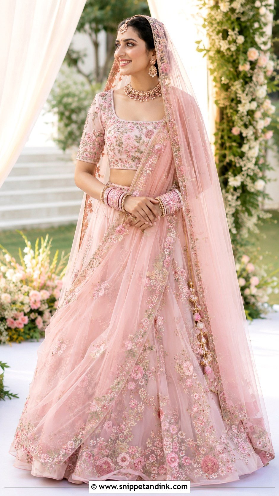 Blush Pink Floral Bridal Chaniya Choli - Snippet and Ink - 20 Bridal Chaniya Choli Ideas