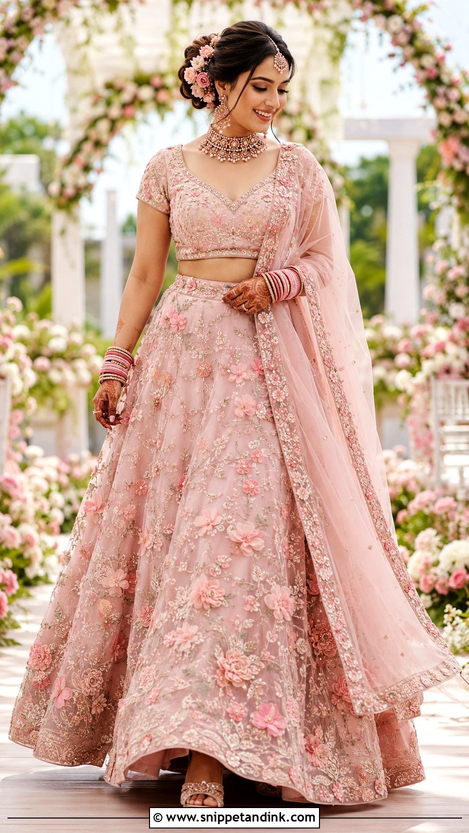 Blush Pink Floral Bridal Lehenga - Snippet and Ink - 20 Indian Bridal Wear Ideas