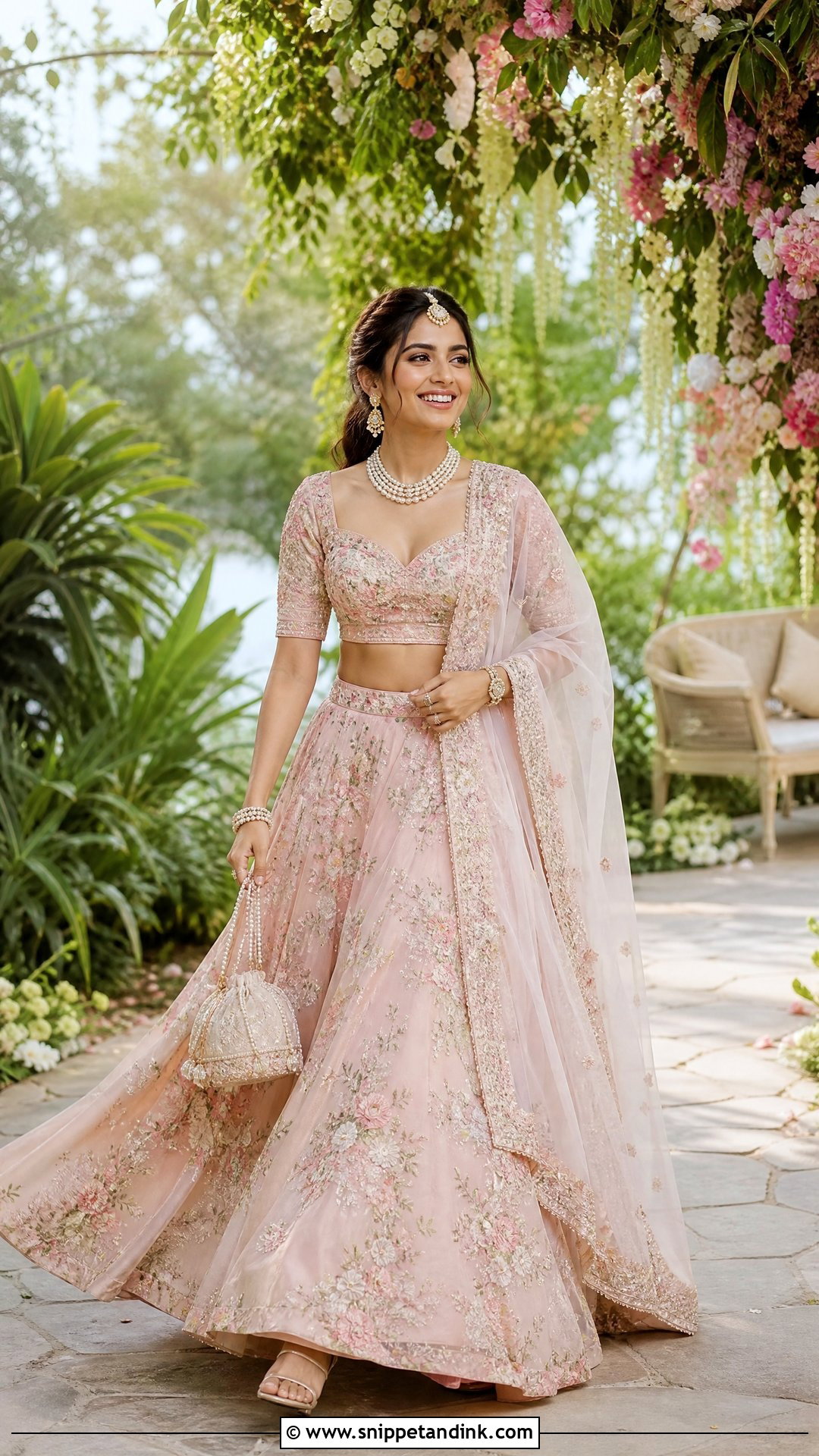 Blush Pink Floral Bridal Lehenga - Snippet and Ink - 20 Indian Bridal Photos Wedding Dresses