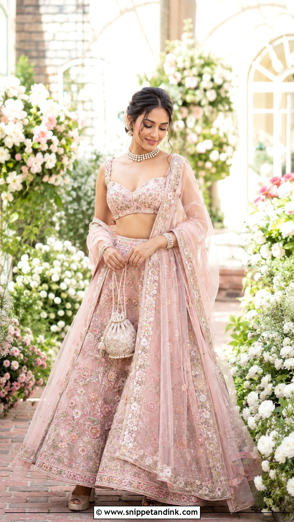 Blush Pink Floral Bridal Lehenga - Snippet and Ink - 20 Indian Style Dulhan Dress Ideas