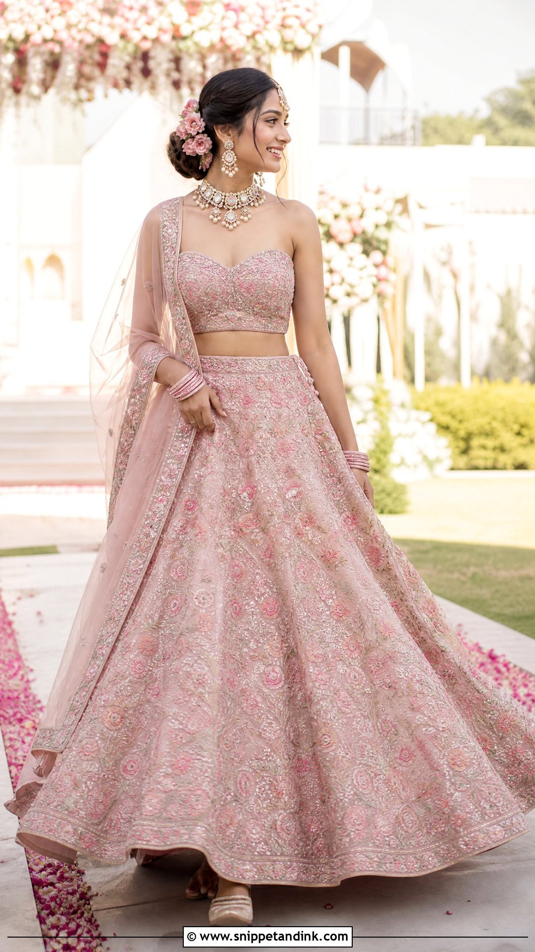 Blush Pink Floral Bridal Lehenga - Snippet and Ink - 20 Royal Indian Bride Outfit Ideas