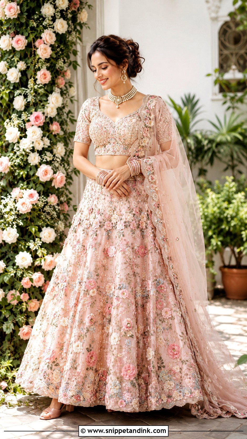 Blush Pink Floral Bridal Lehenga - Snippet and Ink - 20 Lehanga Designs Bridal Collection