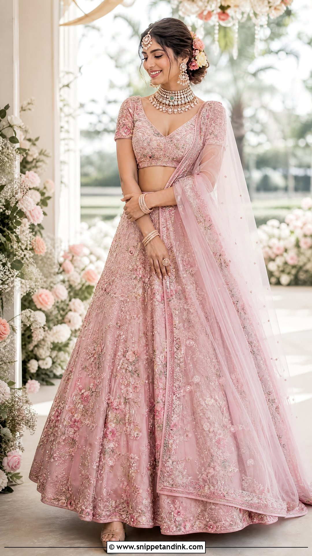 Blush Pink Floral Bridal Lehenga - Snippet and Ink - 20 Lenghas for Wedding Ideas