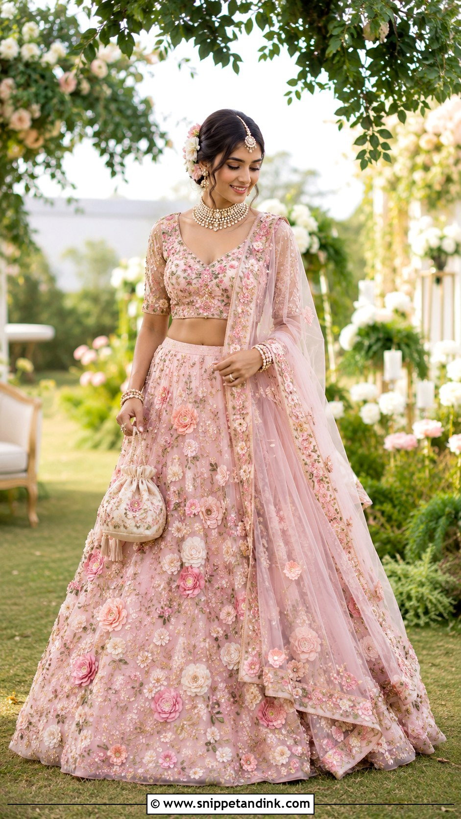Blush Pink Floral Bridal Lehenga - Snippet and Ink - 20 Bride Lahenga Design Ideas