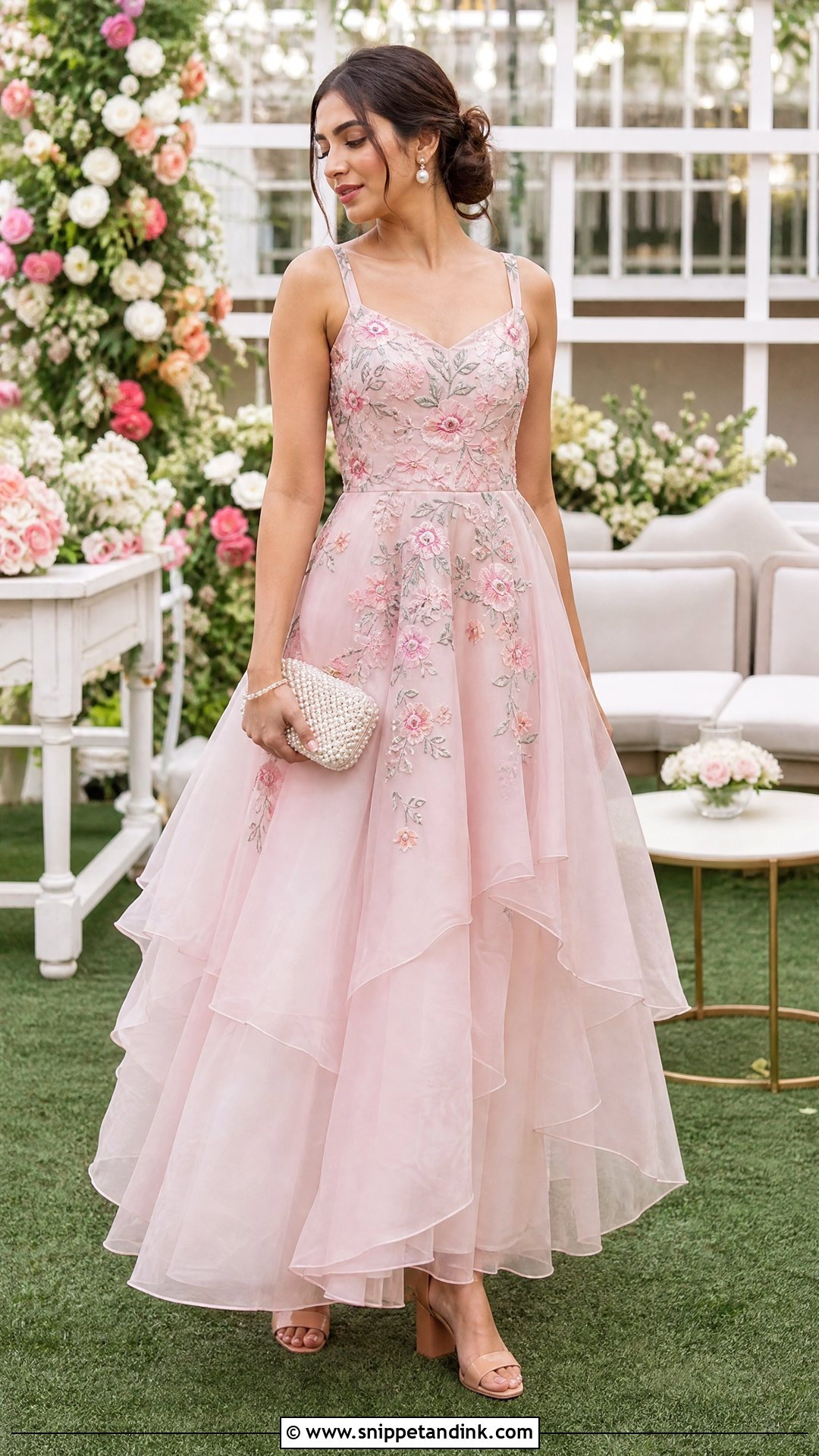 Blush Pink Floral Gown For Engagement - Snippet and Ink - 20 Party Gowns Indian Weddings