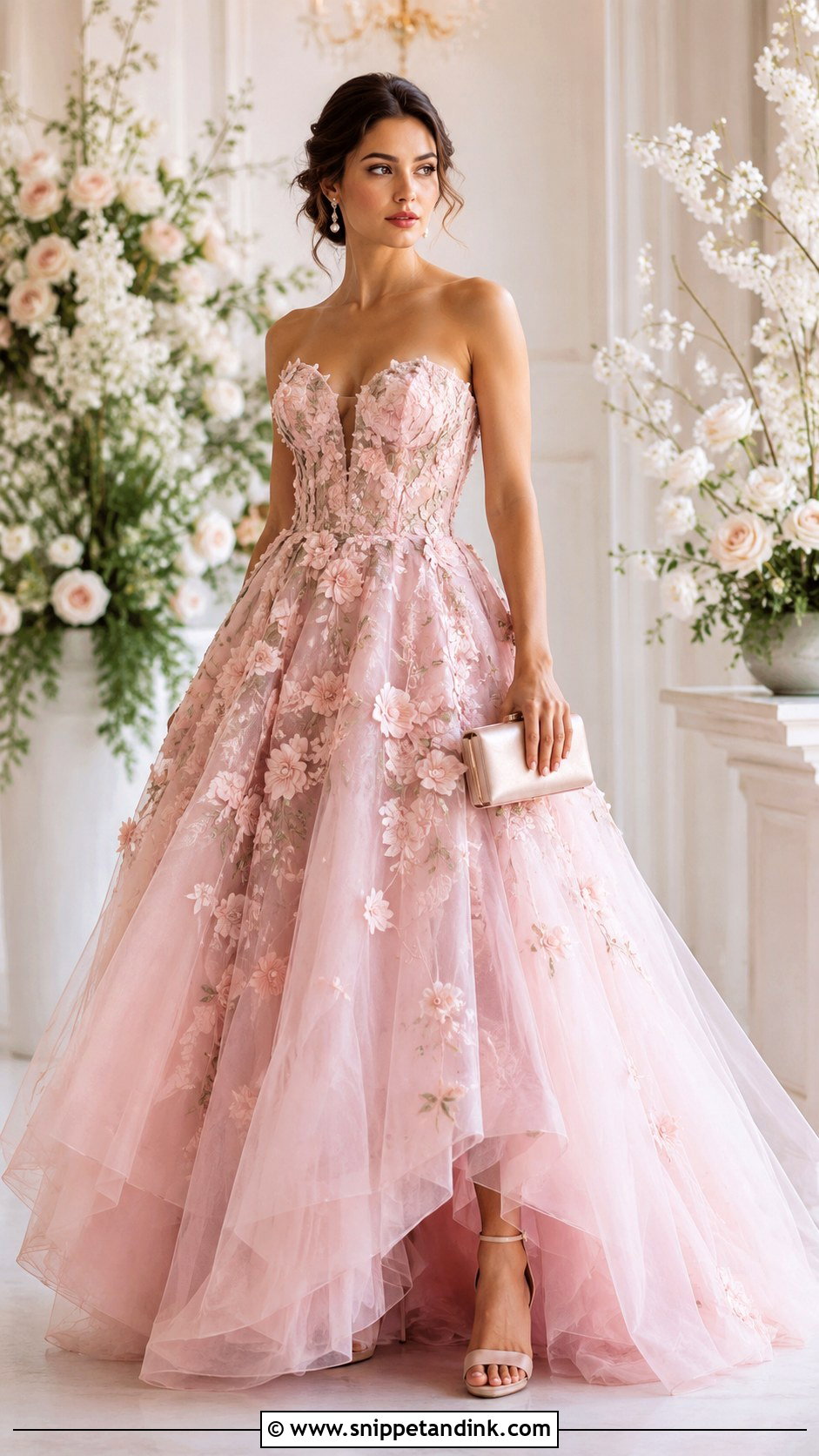 Blush Pink Floral Grand Ball Gown - Snippet and Ink - 20 Grand Ball Gown Ideas
