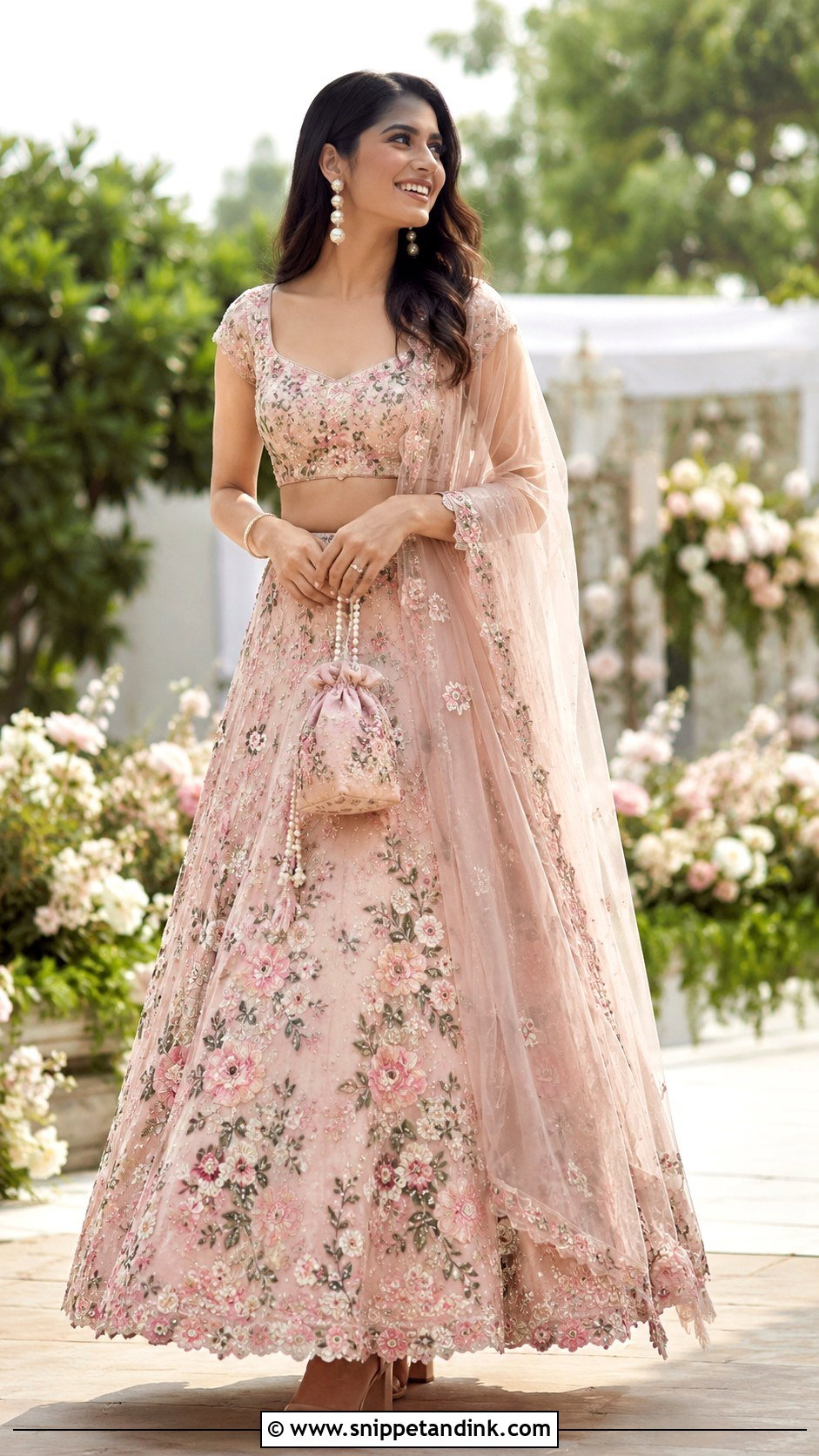 Blush Pink Floral Lehenga Choli - Snippet and Ink - 20 Wedding Choli Ideas