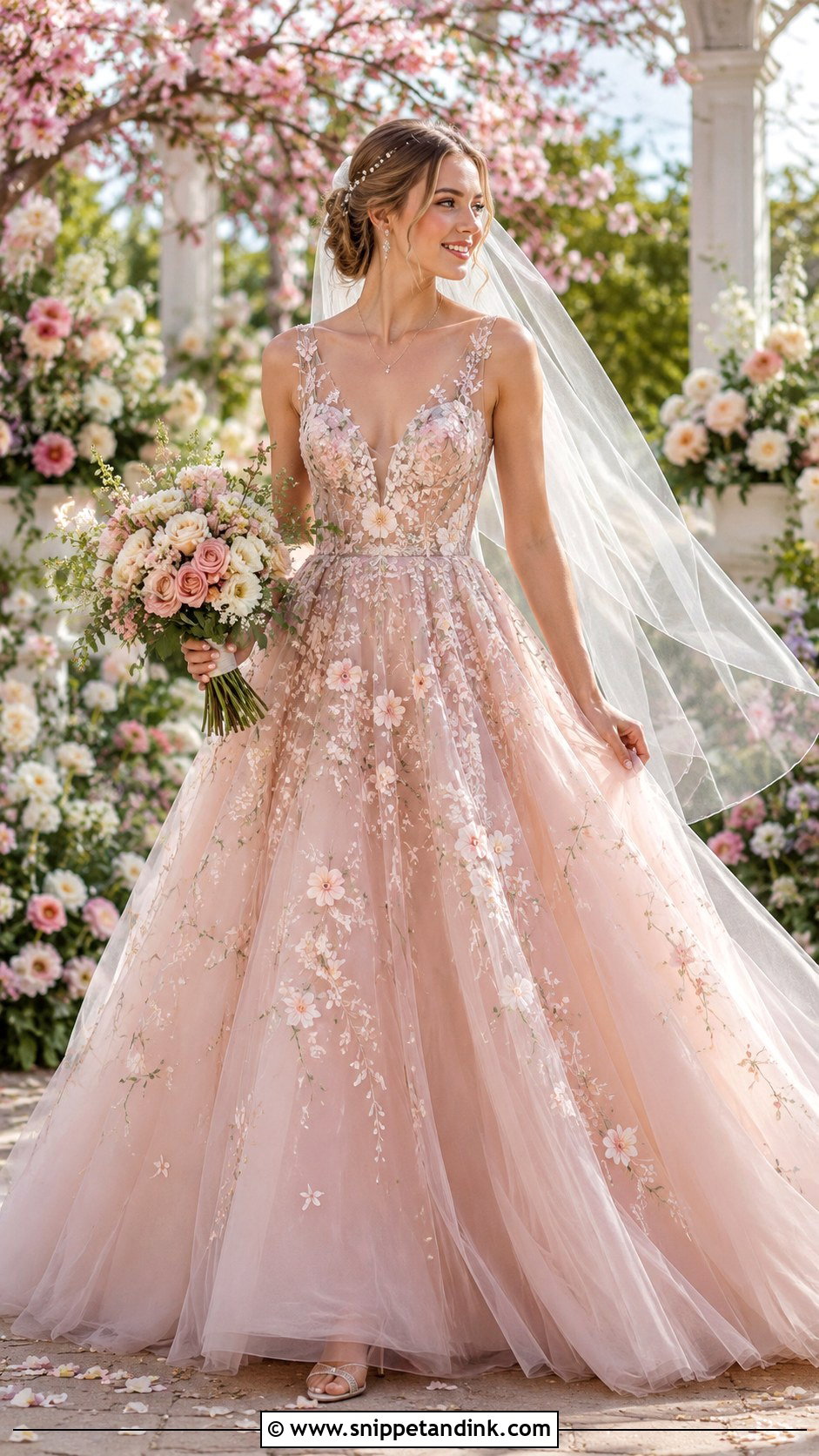 Blush Pink Floral Wedding Dress - Snippet and Ink - 30 Blush Pink Wedding Dress Ideas