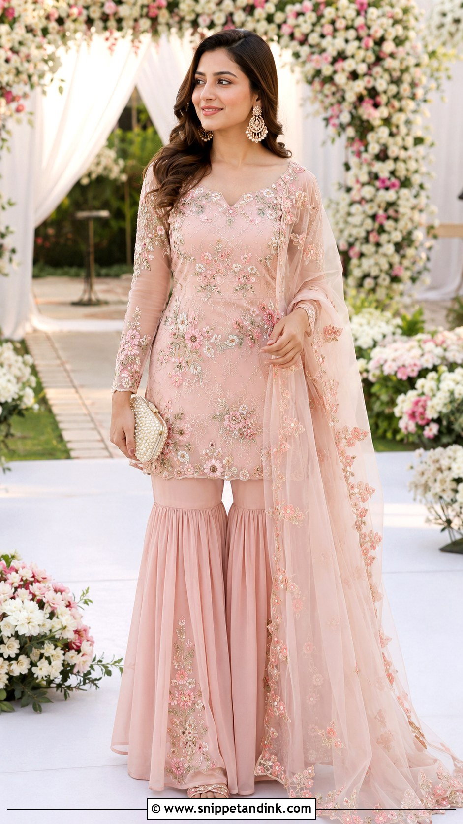 Blush Pink Garara With Floral Embroidery - Snippet and Ink - 20 Garara Designs for Wedding