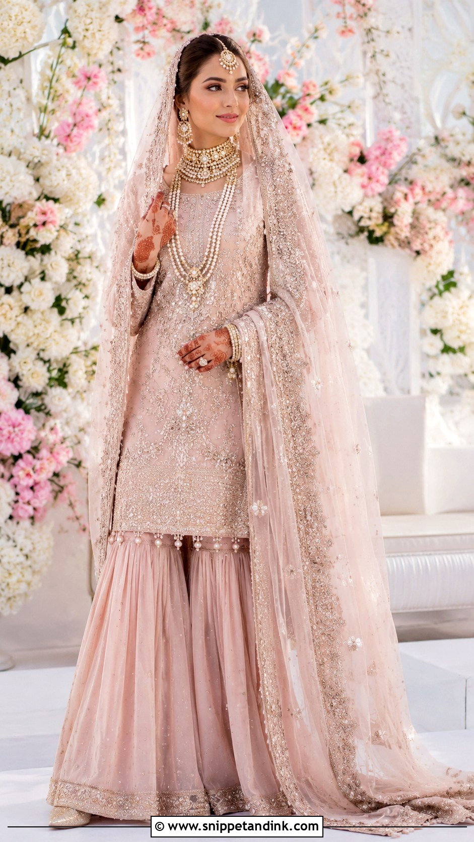 Blush Pink Gharara With Heavy Dupatta - Snippet and Ink - 30 Indian Muslim Bridal Dress Ideas