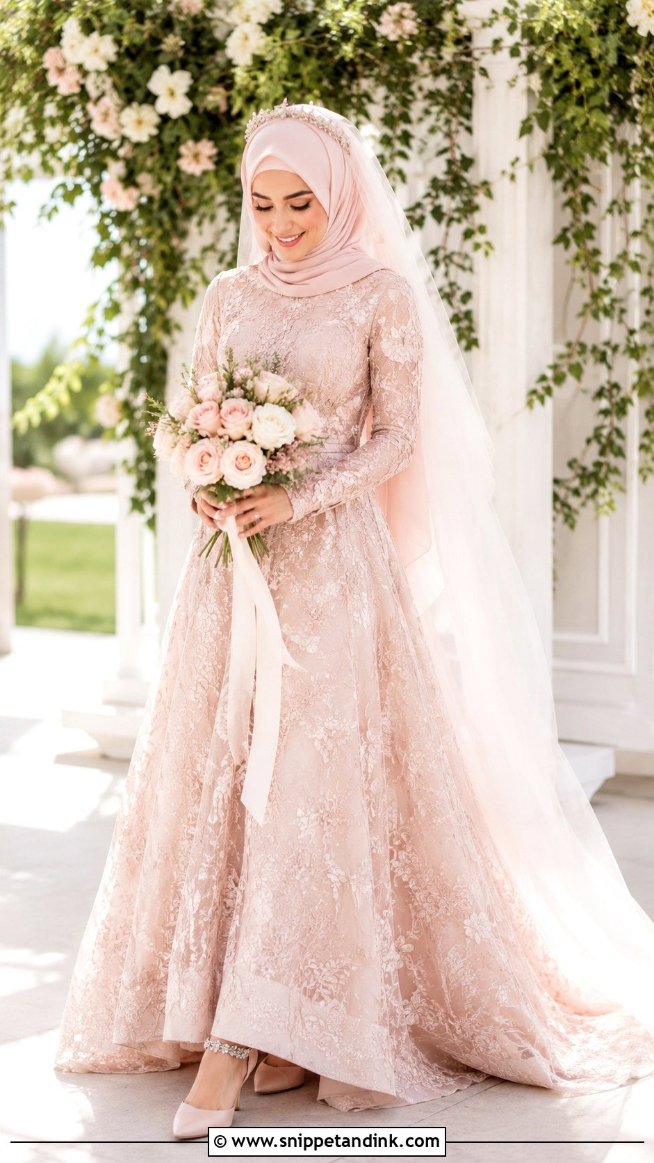 Blush Pink Hijab Bridal Dress - Snippet and Ink - 25 Hijab Bridal Look Ideas