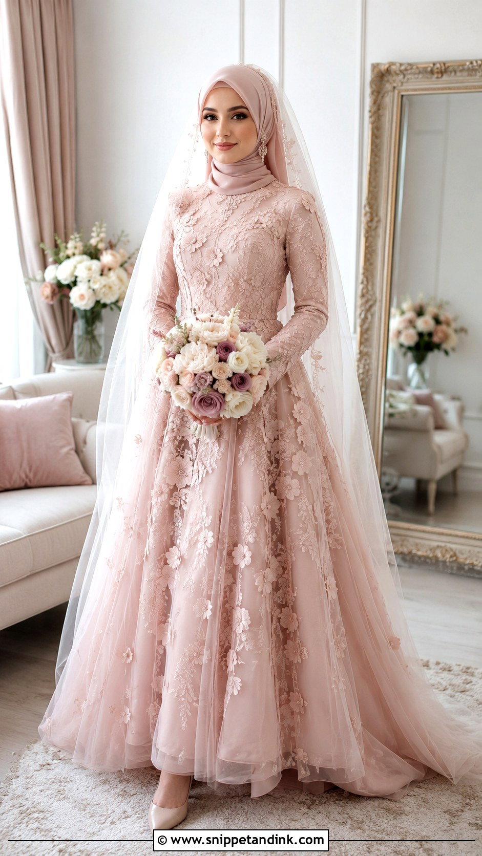 Blush Pink Hijabi Bride Dress - Snippet and Ink - 20 Hijabi Bride Dress Ideas